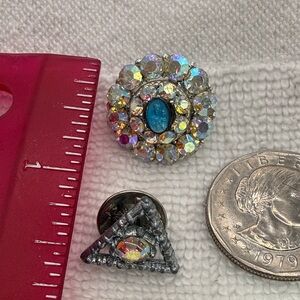 Aurora Crystal Flower Brooch with Blue Center & small Triangle Rhinestone Brooch